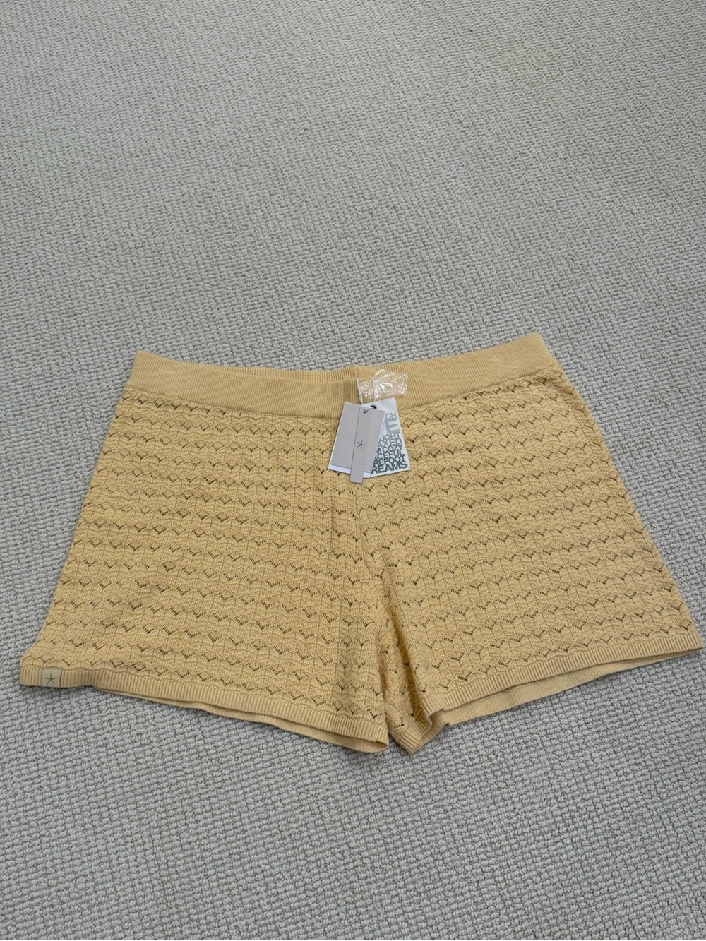 Barefoot Dreams Yellow Knit Crochet Shorts